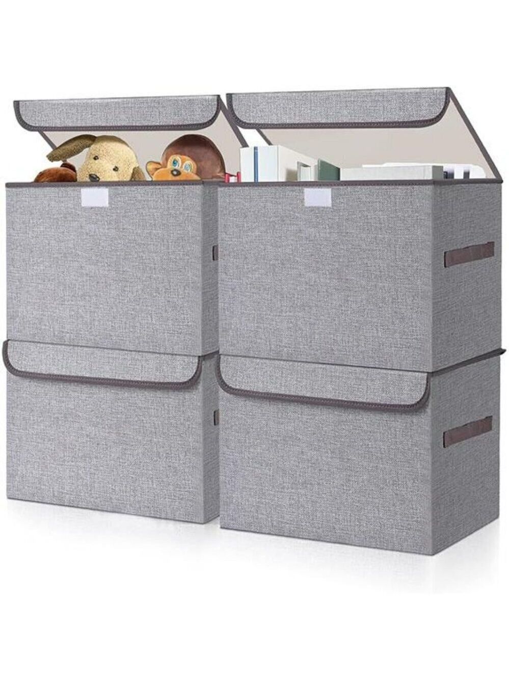 Large 22 Quart Linen Fabric Foldable Storage Bin Cube Organizer Basket with Lid